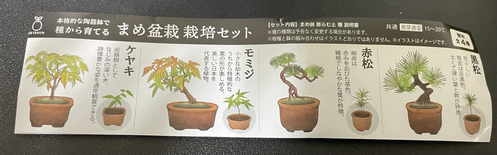 カプセルに入っていた4種類の盆栽